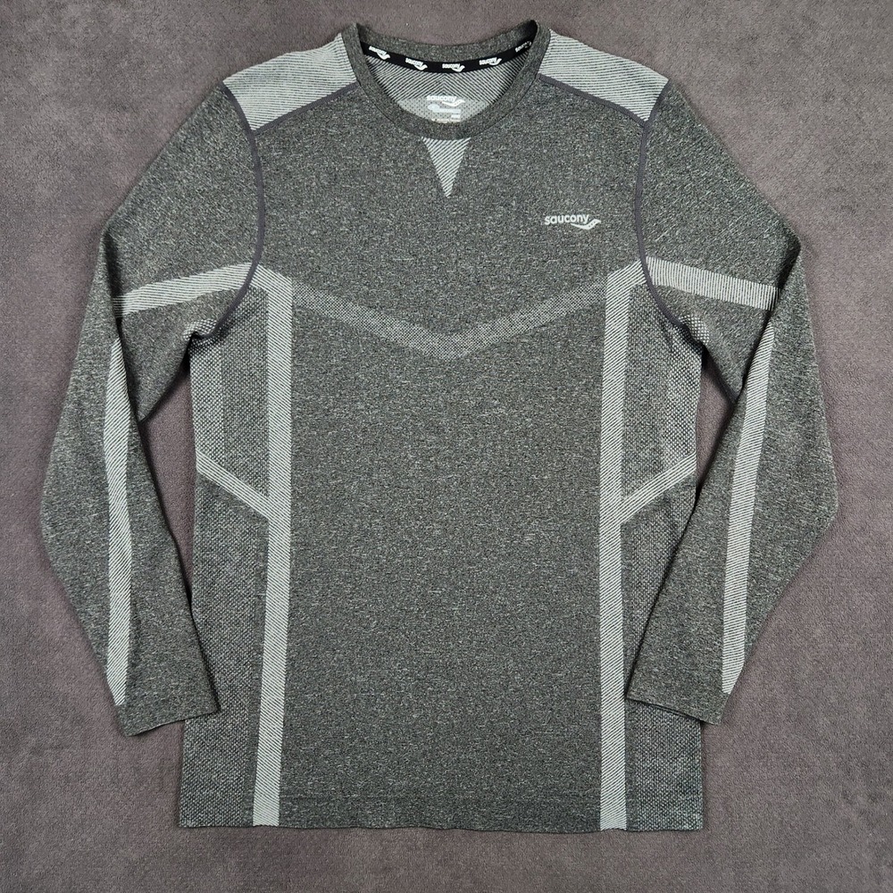 Saucony Performance Shirt Mens Medium Gray Long Sleeve Seamless Running Top